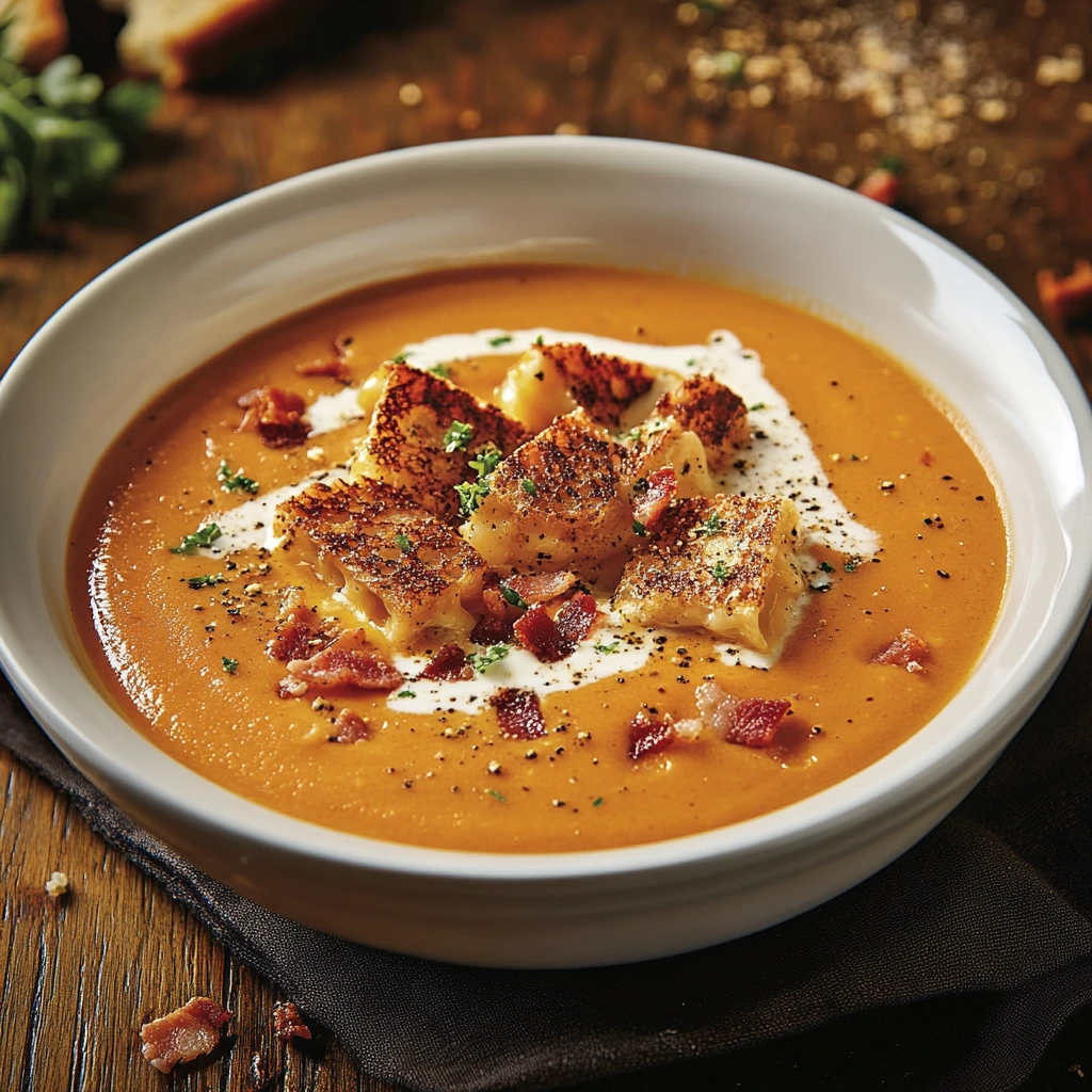 Cozy Up with Creamy Tomato Bisque and Grilled Cheese Croutons: A Comfort Food Classic