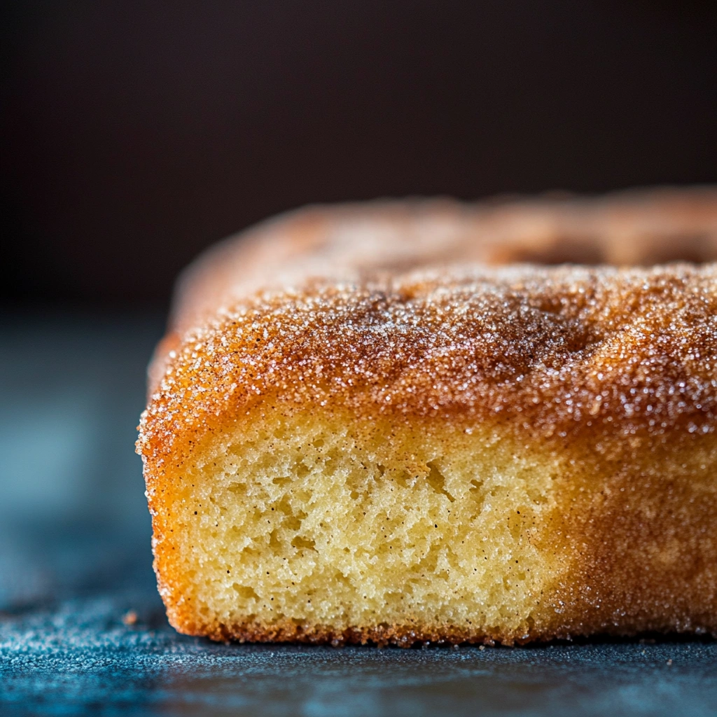 A golden-brown loaf of Cinnamon Sugar Donut Bread with a crispy cinnamon-sugar coating, sliced to reveal its soft, fluffy interior. Perfect for breakfast, dessert, or a sweet snack.