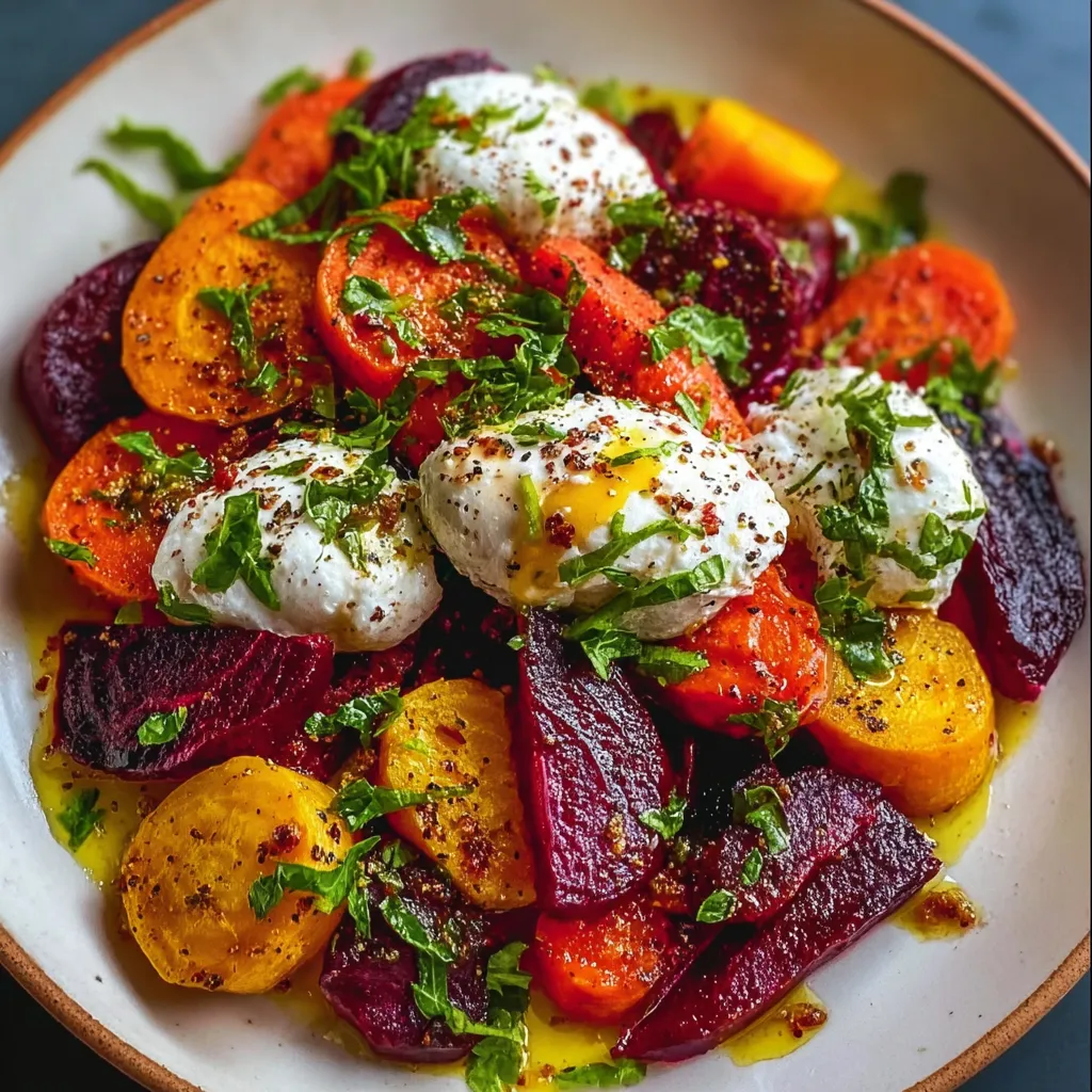 Roasted Beets and Carrots Salad with Burrata