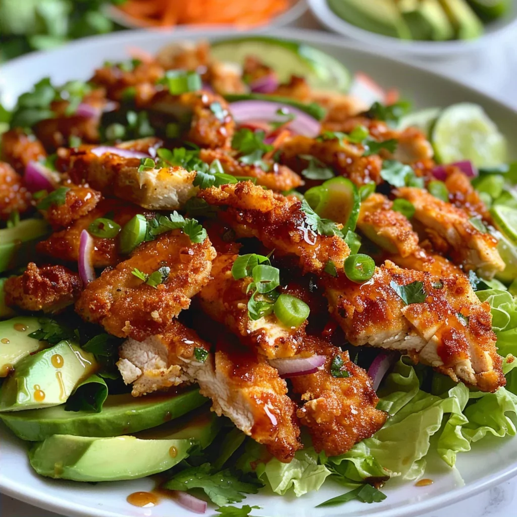 Crispy Spicy Honey Lime Chicken Avocado Salad in 30 Minutes - Recipe Image