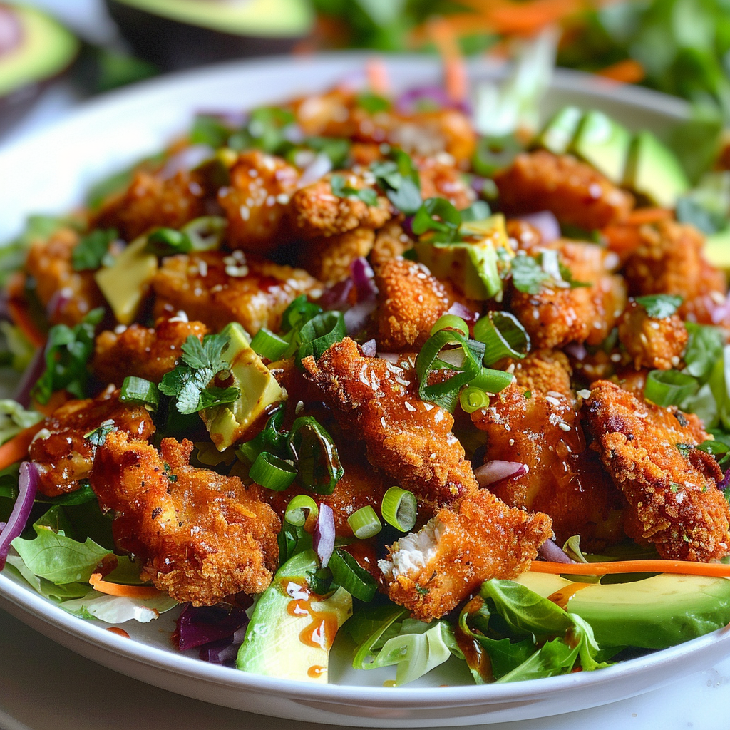 Crispy Spicy Honey Lime Chicken Avocado Salad in 30 Minutes