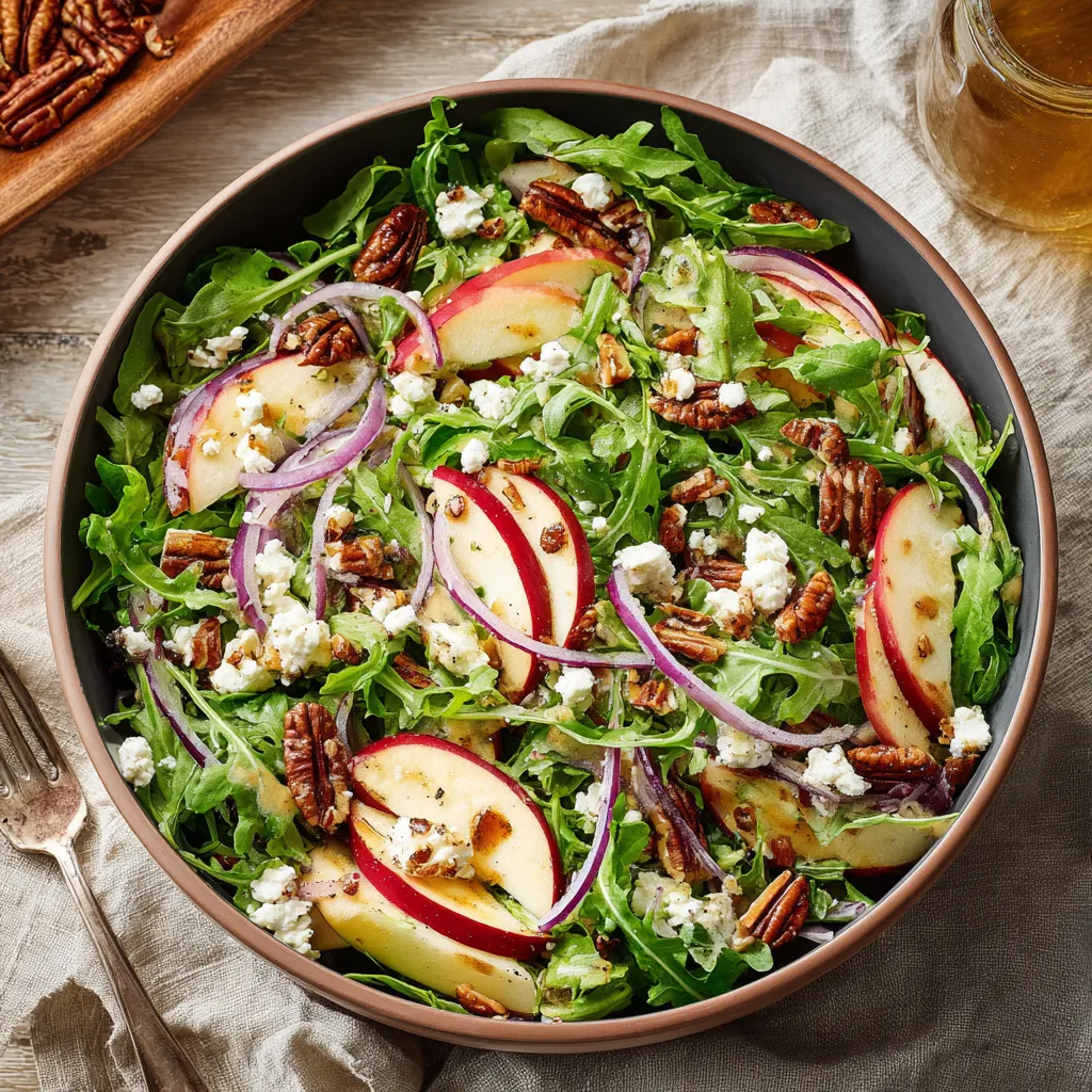 apple arugula salad with maple pecans
