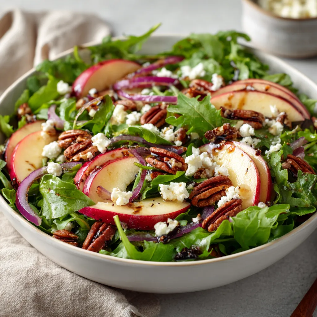 apple arugula salad with maple pecans
