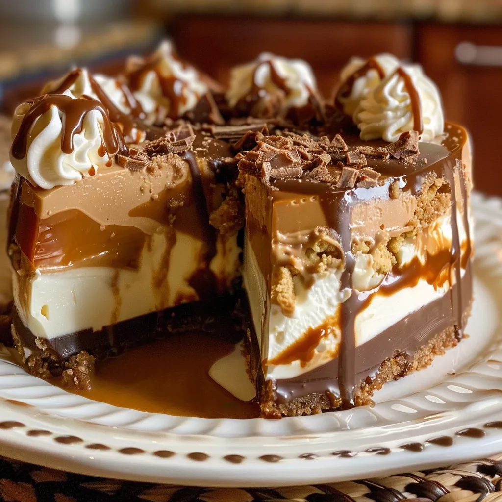 Coffee Cheesecake with Caramel Chocolate Swirl