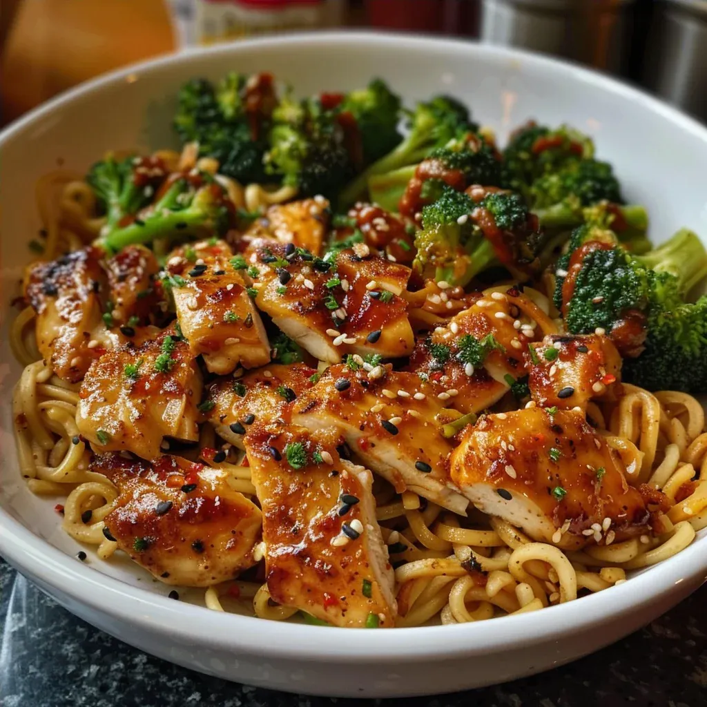 High Protein Dinner with Chicken Broccoli and Sesame Noodles - Recipe Image