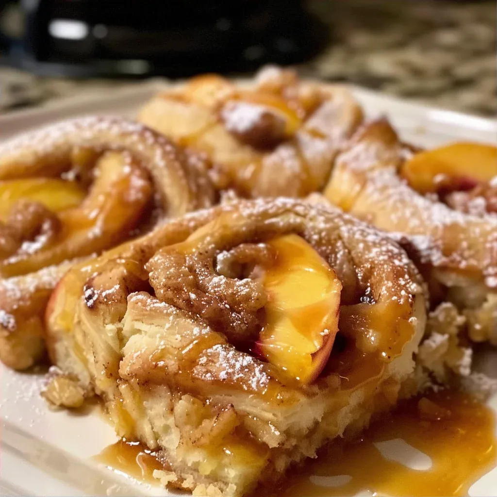 Peach Cobbler Cinnamon Rolls (Soft, Gooey & Homemade) - Recipe Image