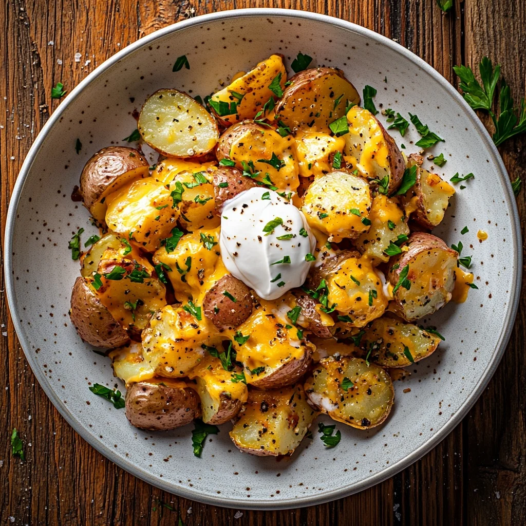3-ingredient cheesy ranch potatoes with sour cream serving suggestion