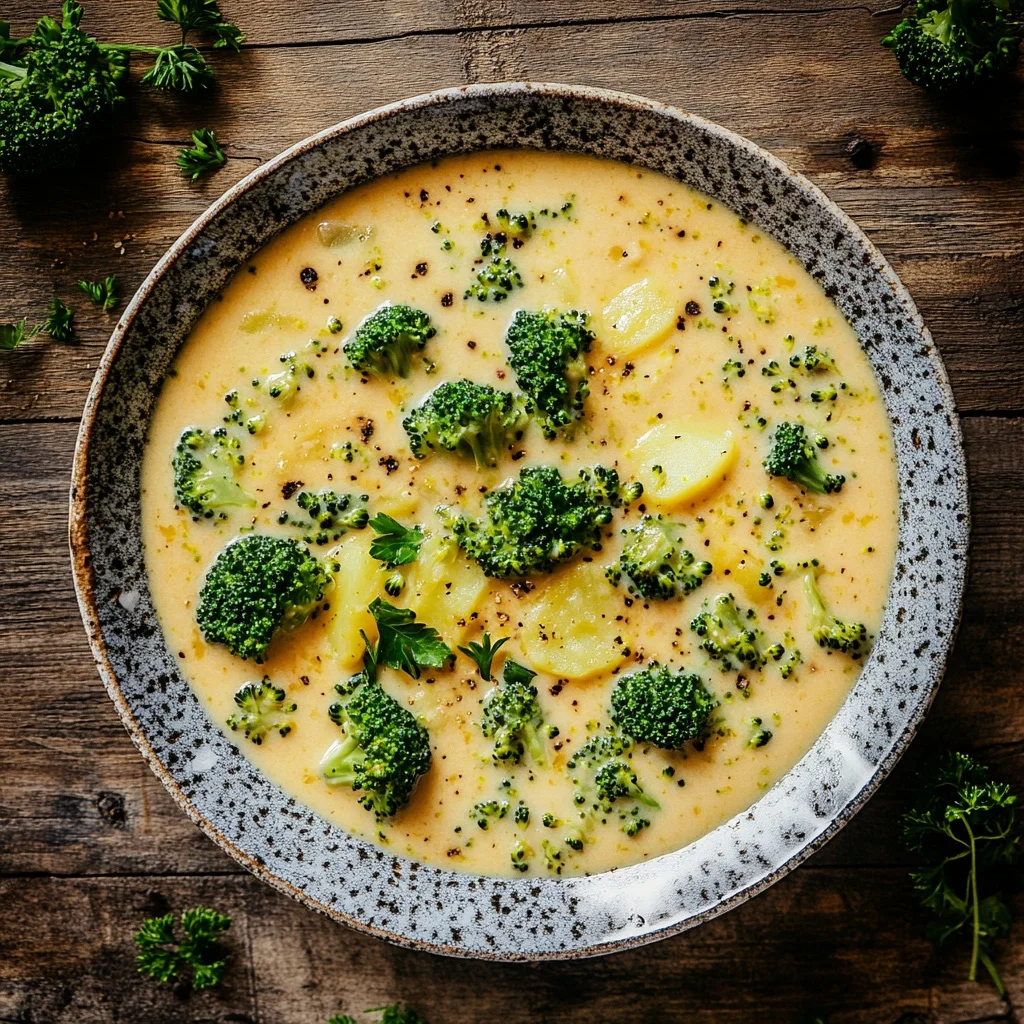 cheesy broccoli potato soup serving suggestion