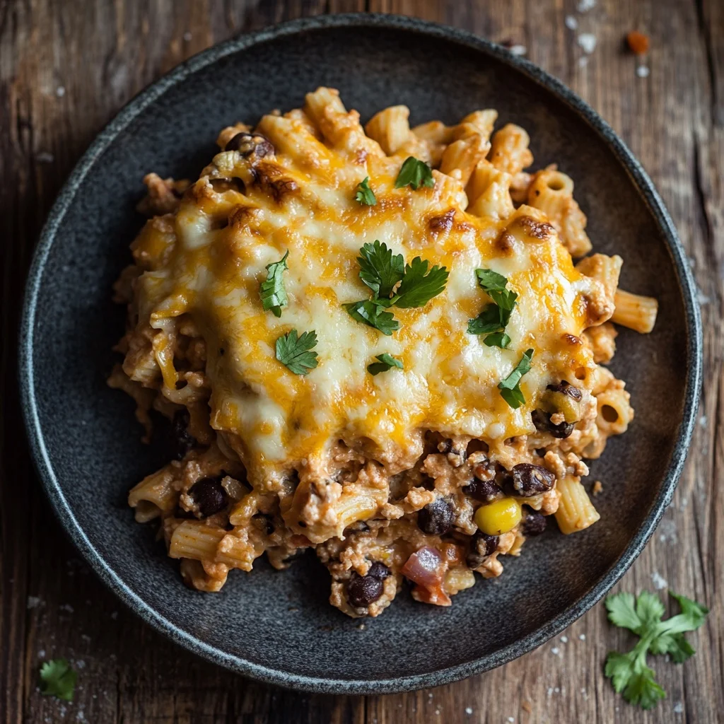 cheesy taco pasta bake serving suggestion
