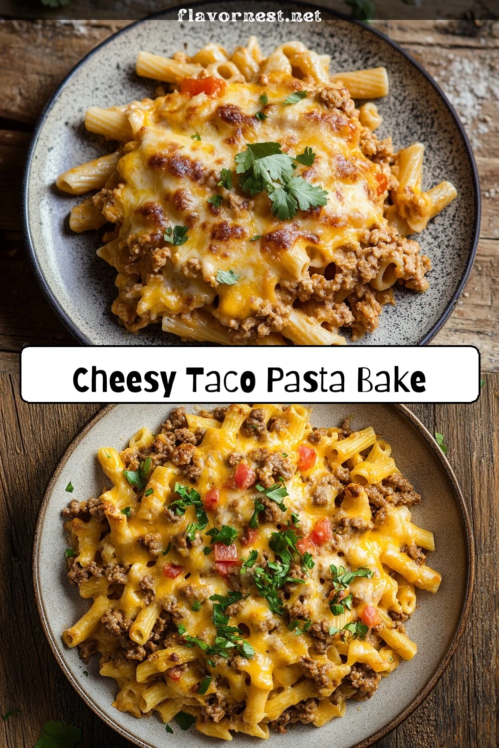 cheesy taco pasta bake pin