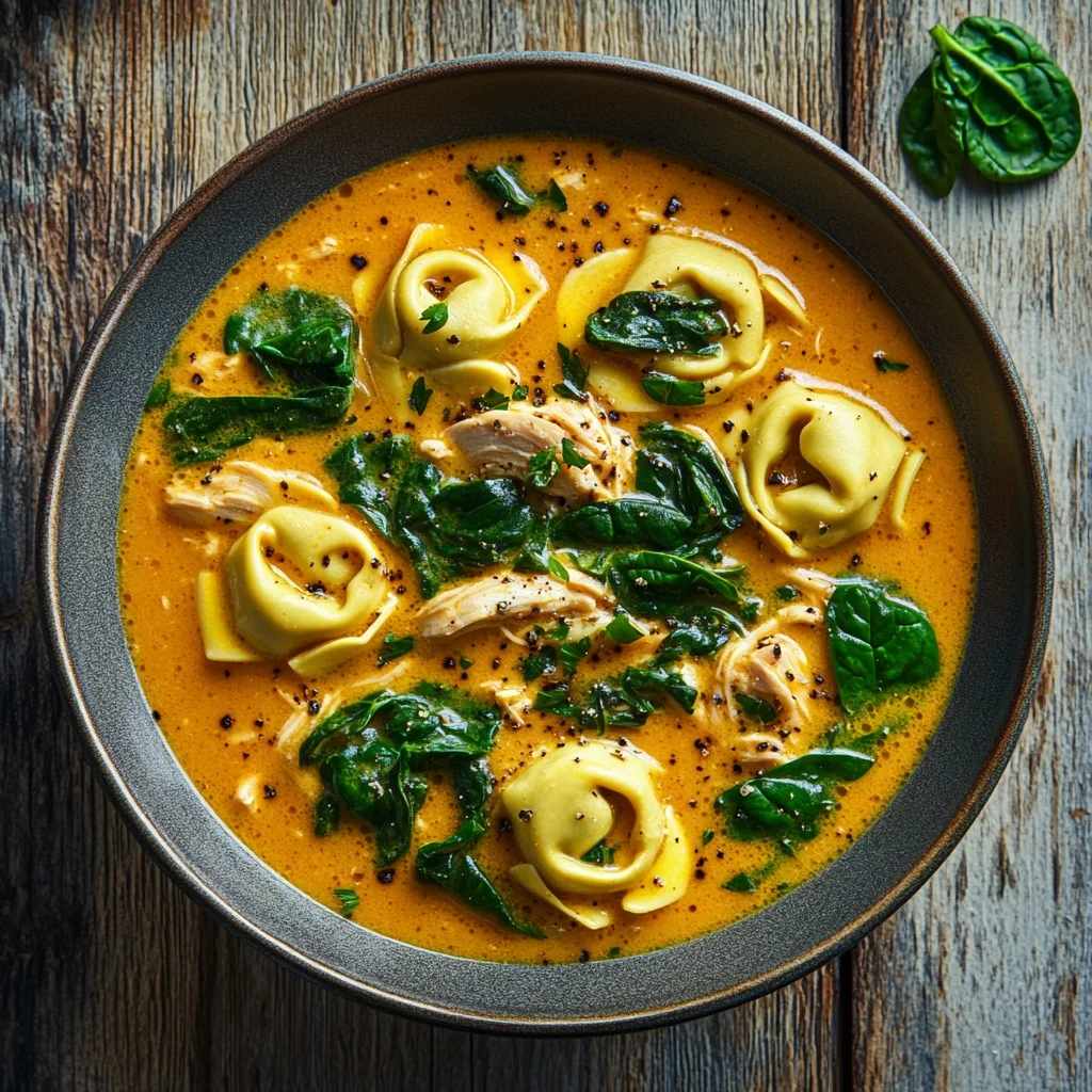 cozy chicken tortellini soup with spinach