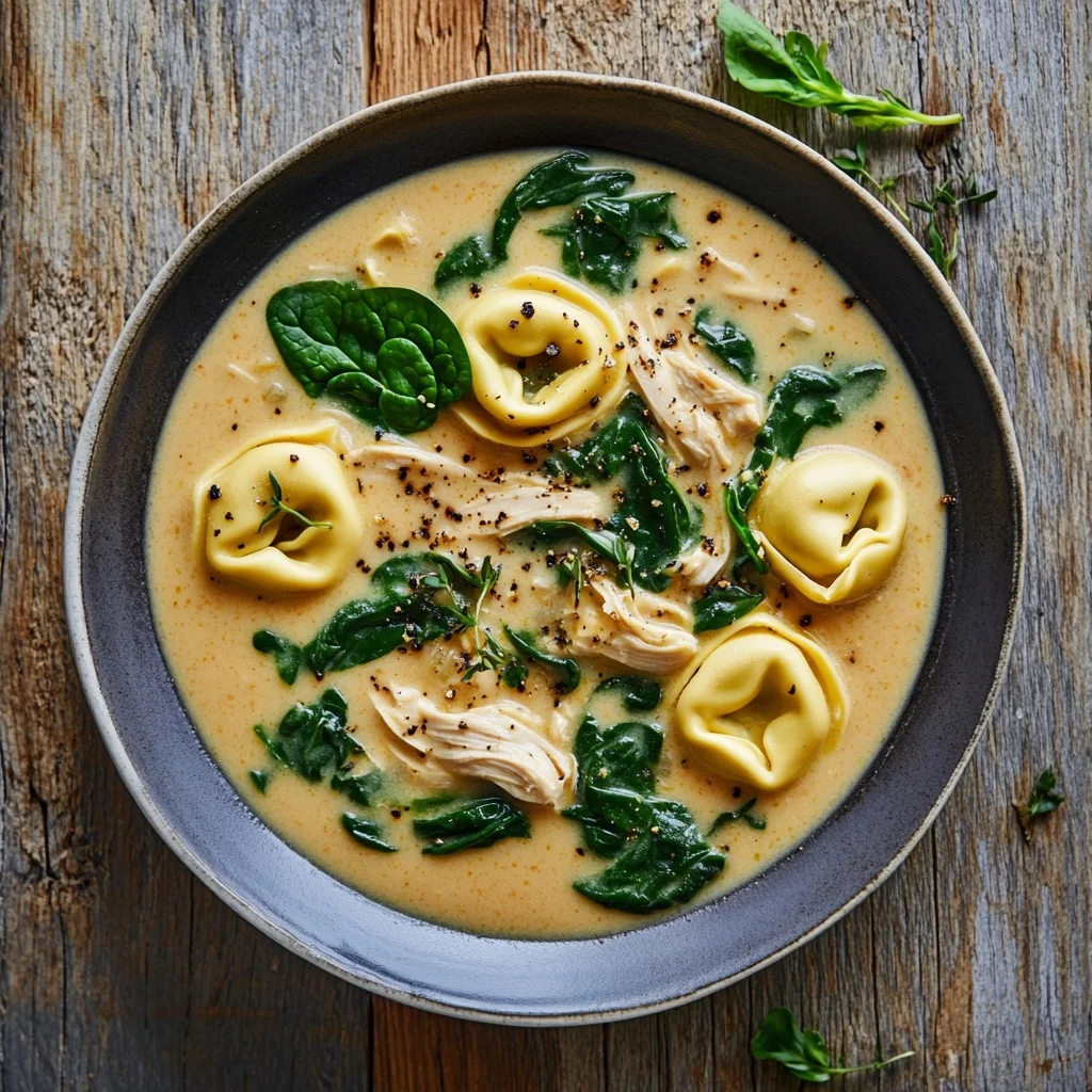 cozy chicken tortellini soup with spinach serving suggestion