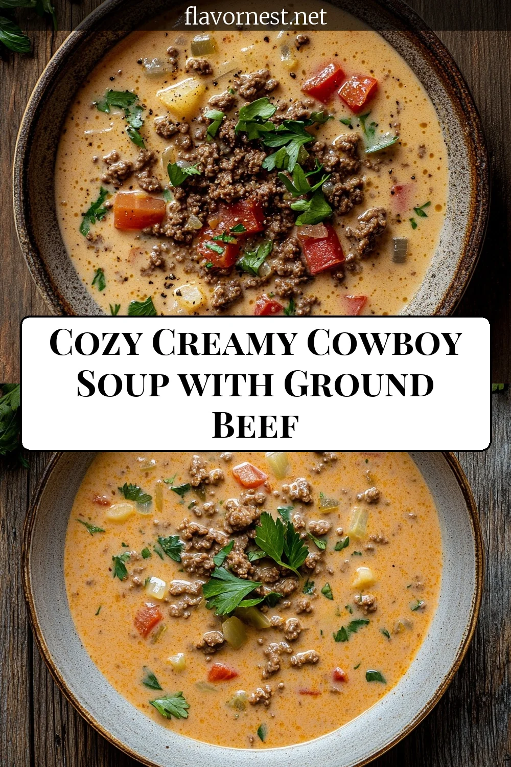 cozy creamy cowboy soup with ground beef pin