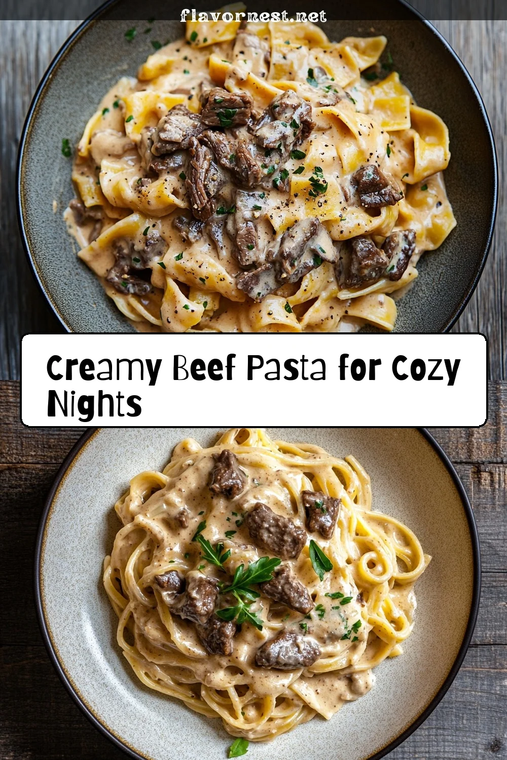 creamy beef pasta for cozy nights pin