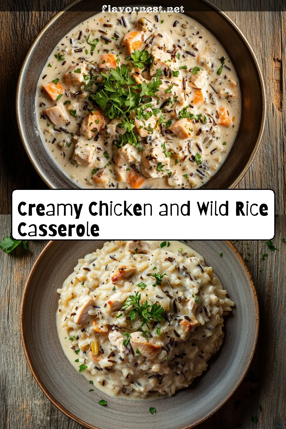 creamy chicken and wild rice casserole pin