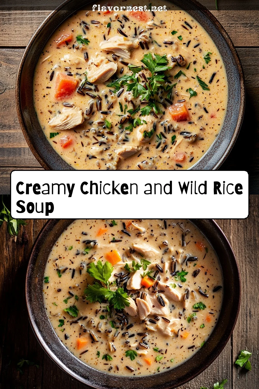 creamy chicken and wild rice soup pin