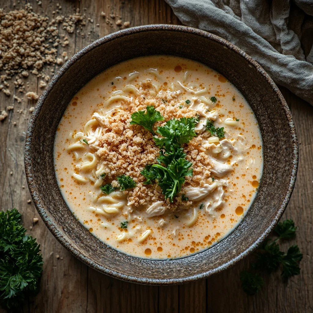 creamy crack chicken noodle soup serving suggestion