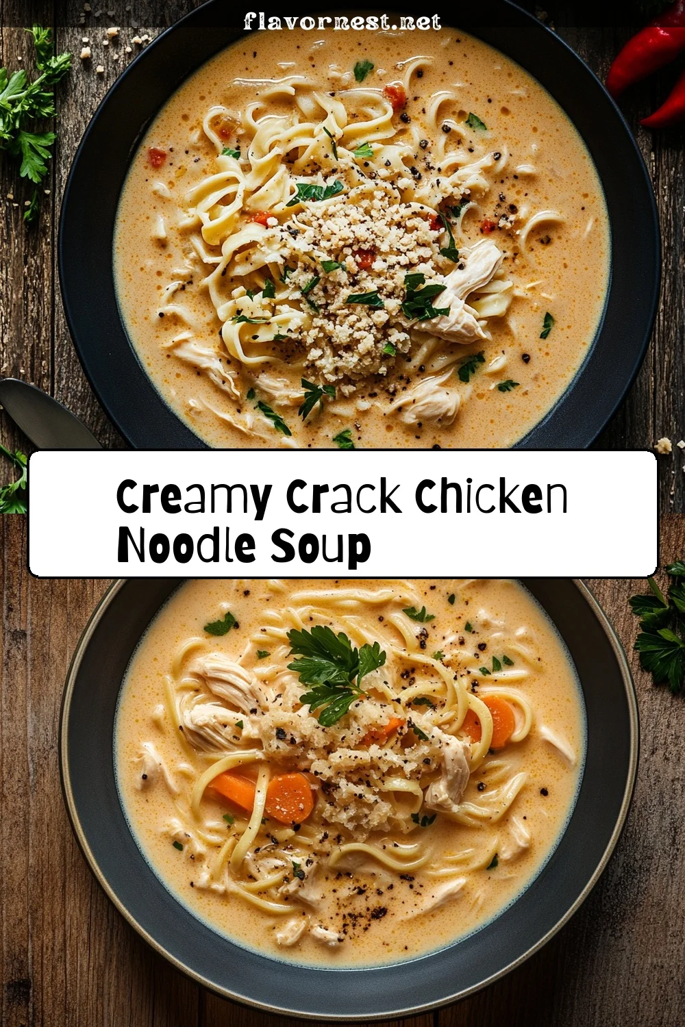 creamy crack chicken noodle soup pin