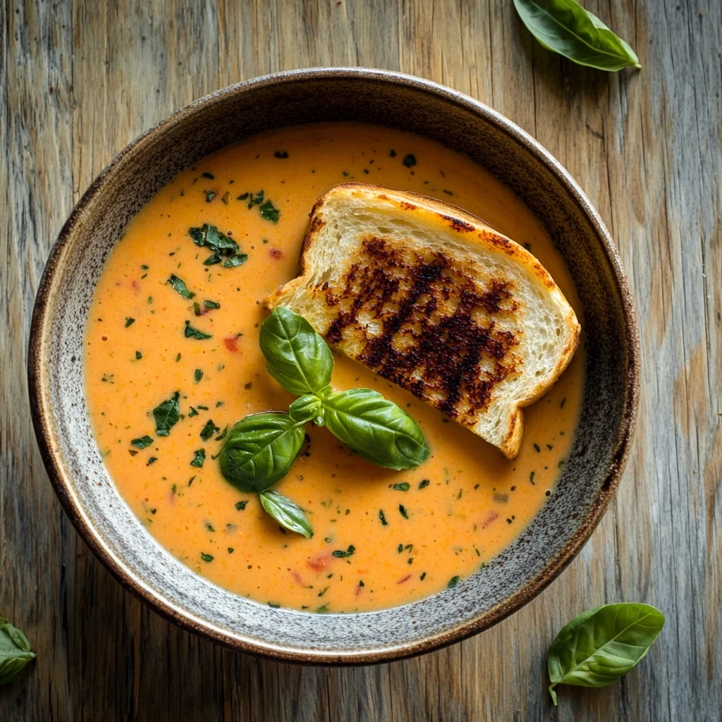 creamy tomato basil soup (with grilled cheese) serving suggestion