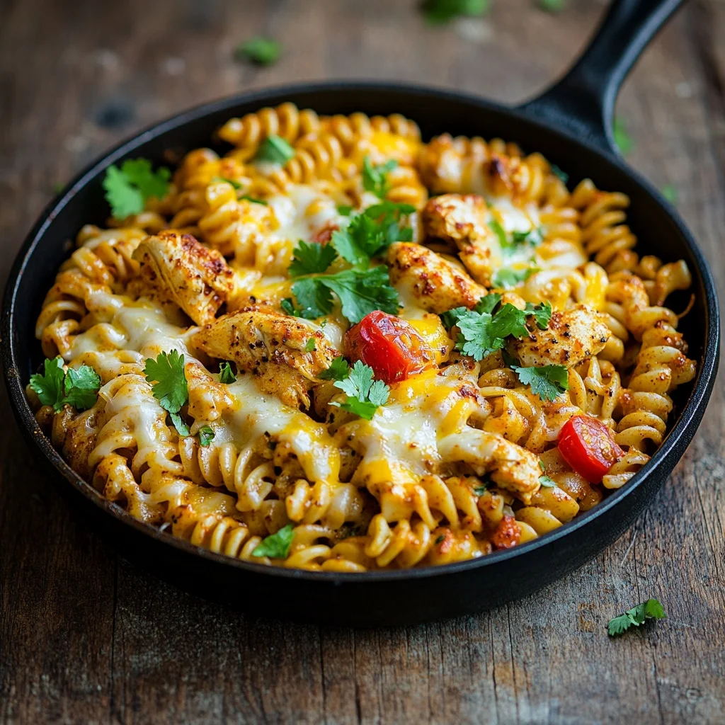 easy cheesy cajun chicken rotini skillet