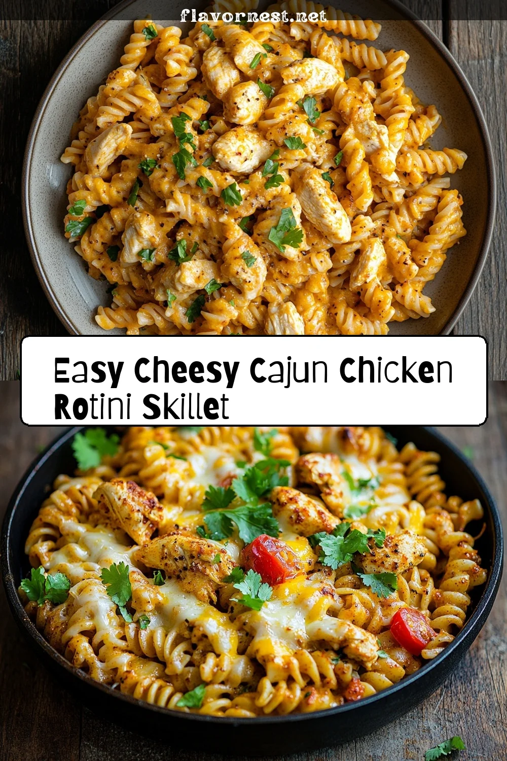 easy cheesy cajun chicken rotini skillet pin