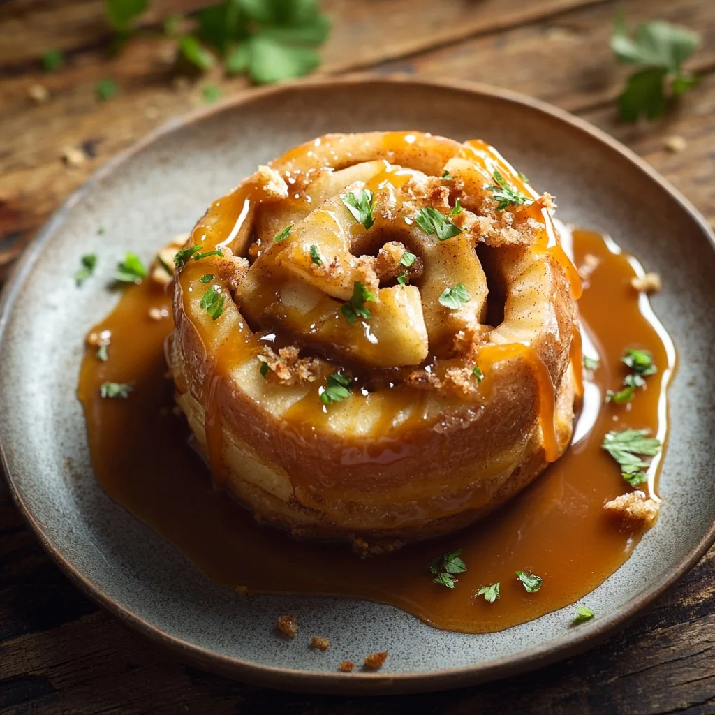 easy cinnamon roll apple bake with caramel drizzle