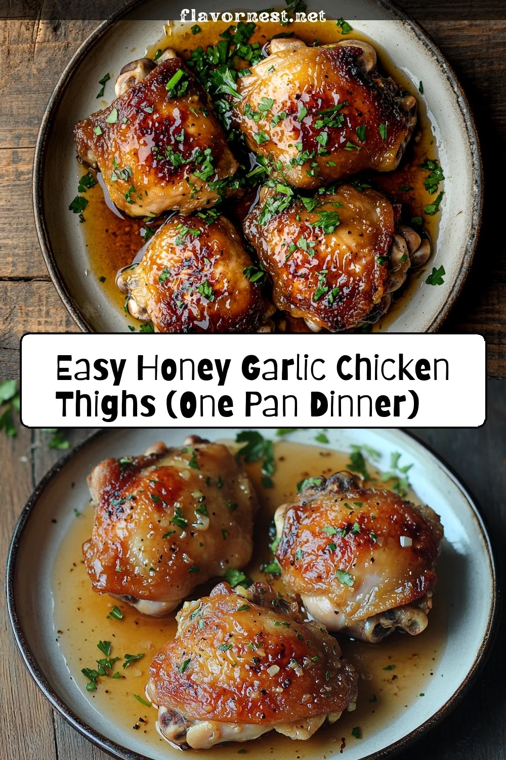 easy honey garlic chicken thighs (one pan dinner) pin