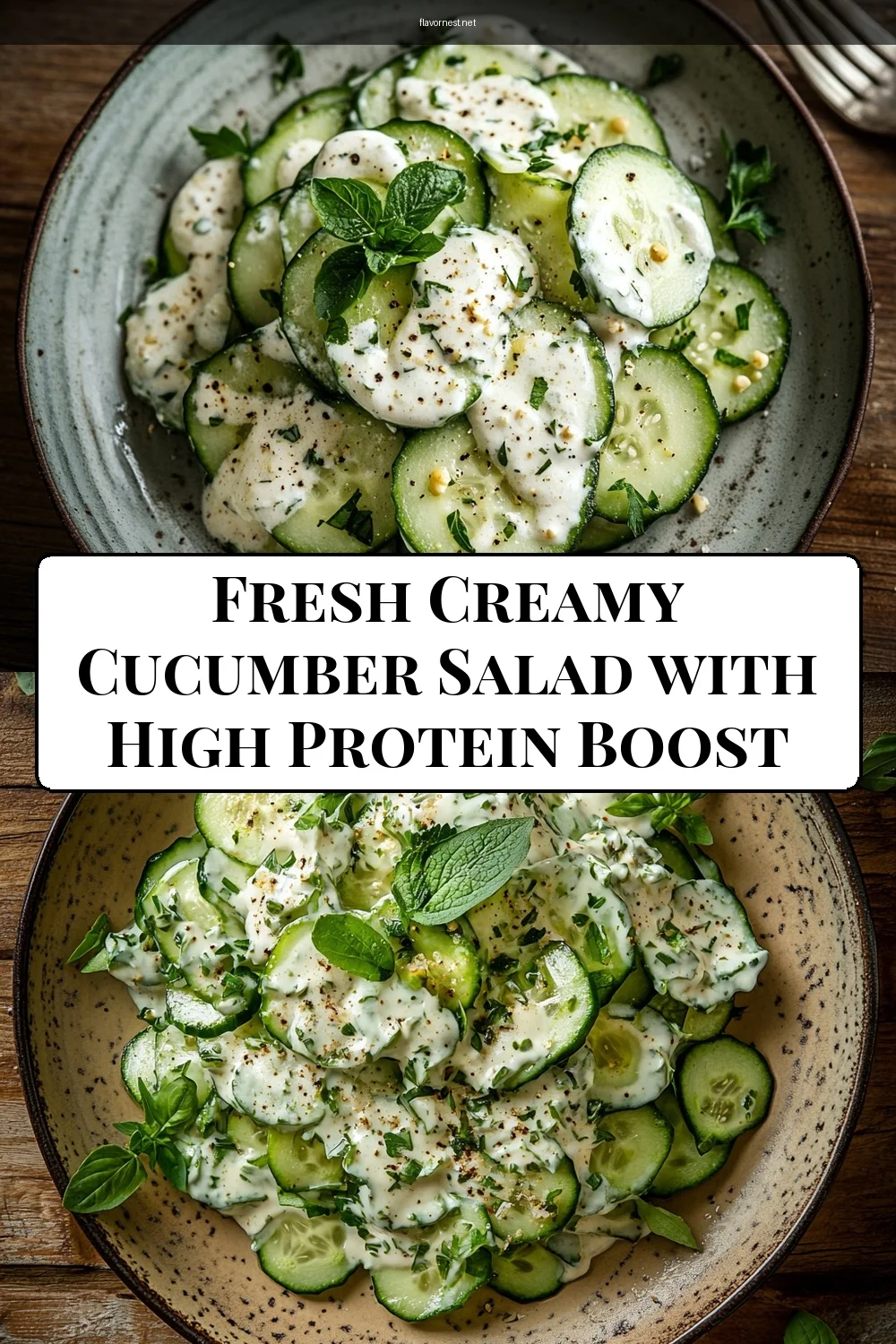 fresh creamy cucumber salad with high protein boost pin