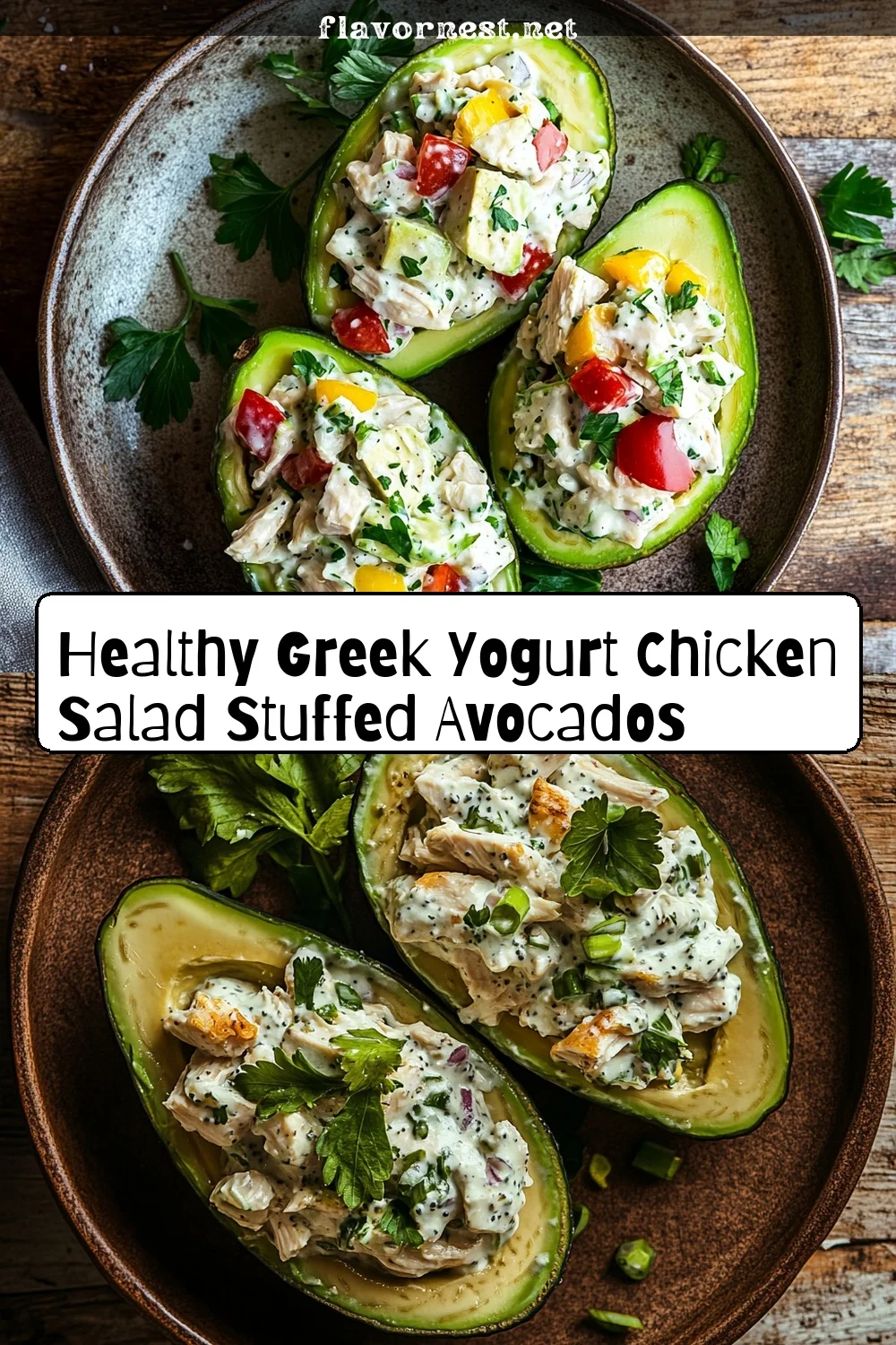 healthy greek yogurt chicken salad stuffed avocados pin
