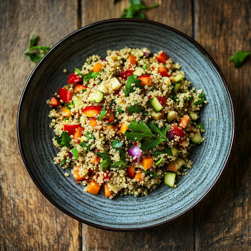 healthy quinoa salad with veggies serving suggestion