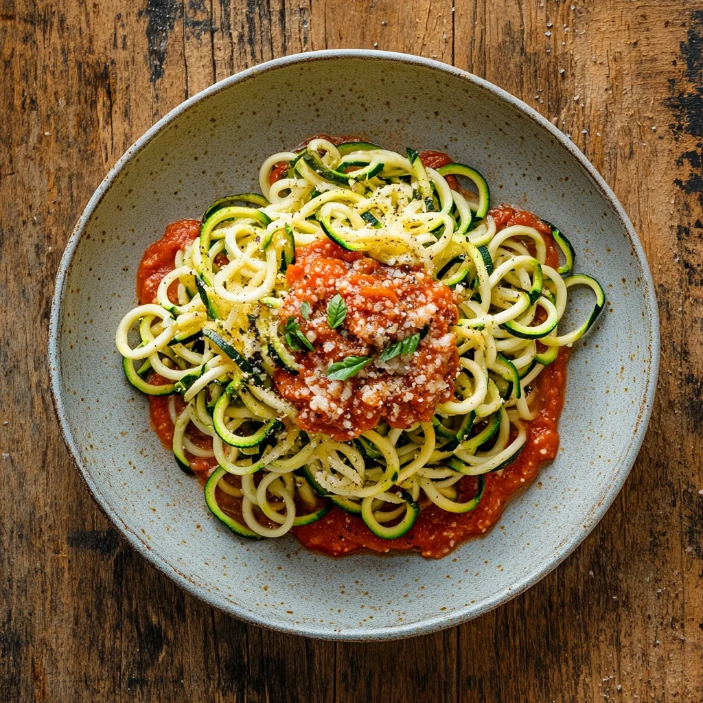 healthy zucchini noodles with marinara ingredients