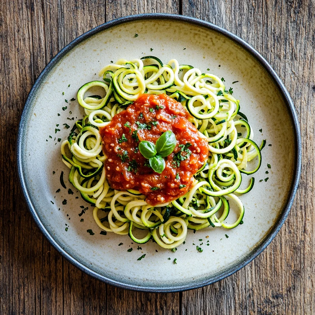 healthy zucchini noodles with marinara serving suggestion
