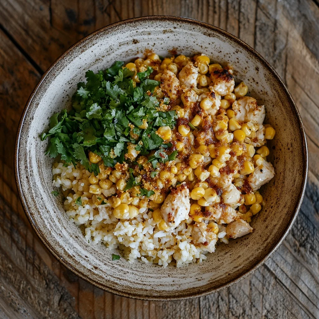 image for easy street corn chicken bowl