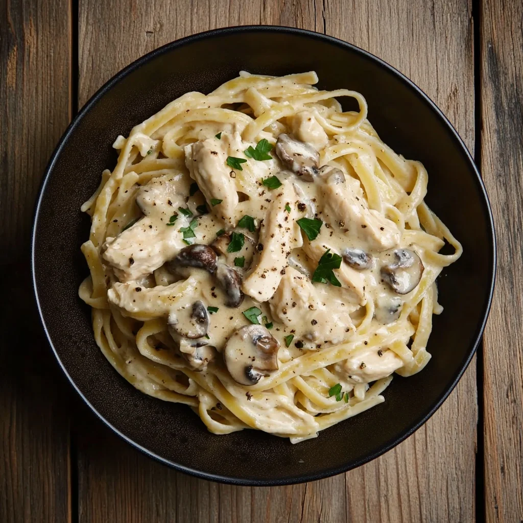 one pot creamy chicken and mushroom pasta serving suggestion