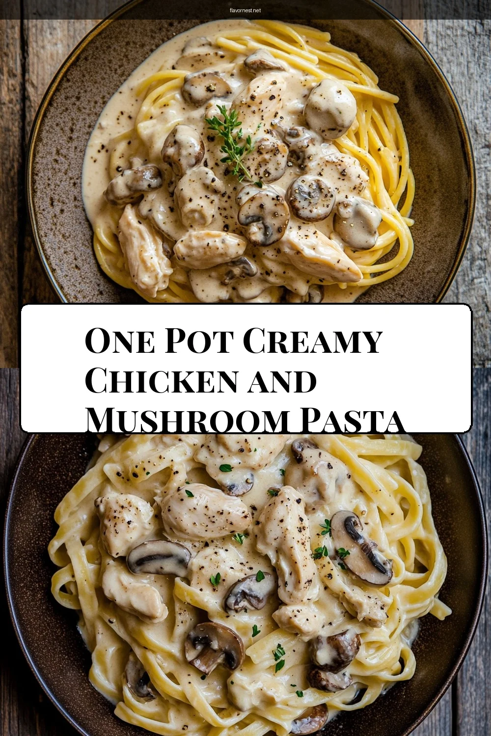 one pot creamy chicken and mushroom pasta pin