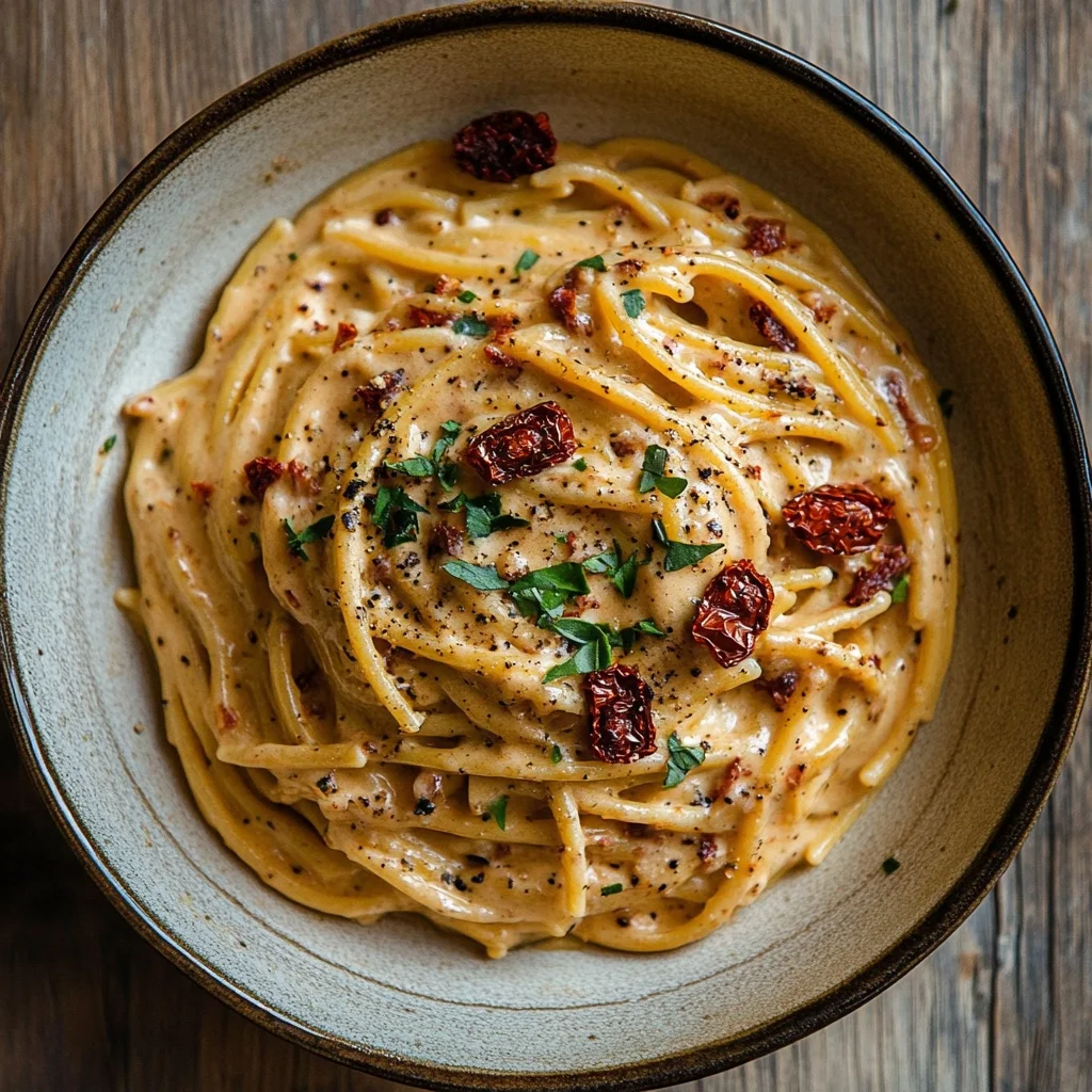 one pot creamy sun dried tomato pasta serving suggestion