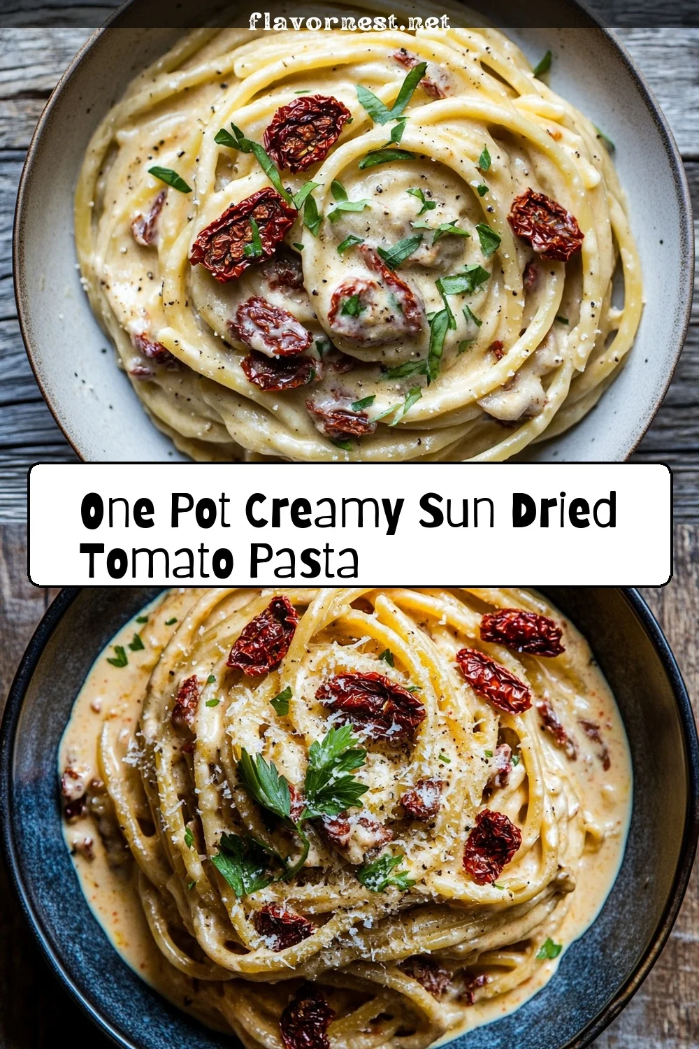 one pot creamy sun dried tomato pasta pin