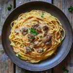 one-pot spaghetti with creamy beef sauce