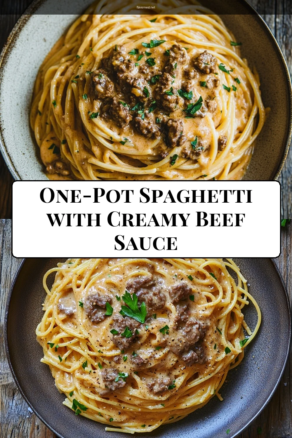 one-pot spaghetti with creamy beef sauce pin