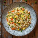 quick egg fried rice with vegetables