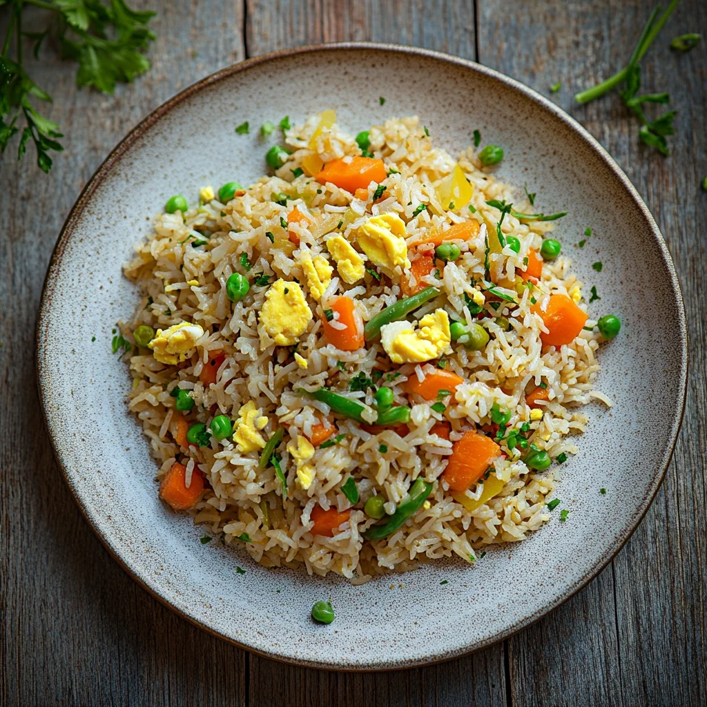 quick egg fried rice with vegetables serving suggestion