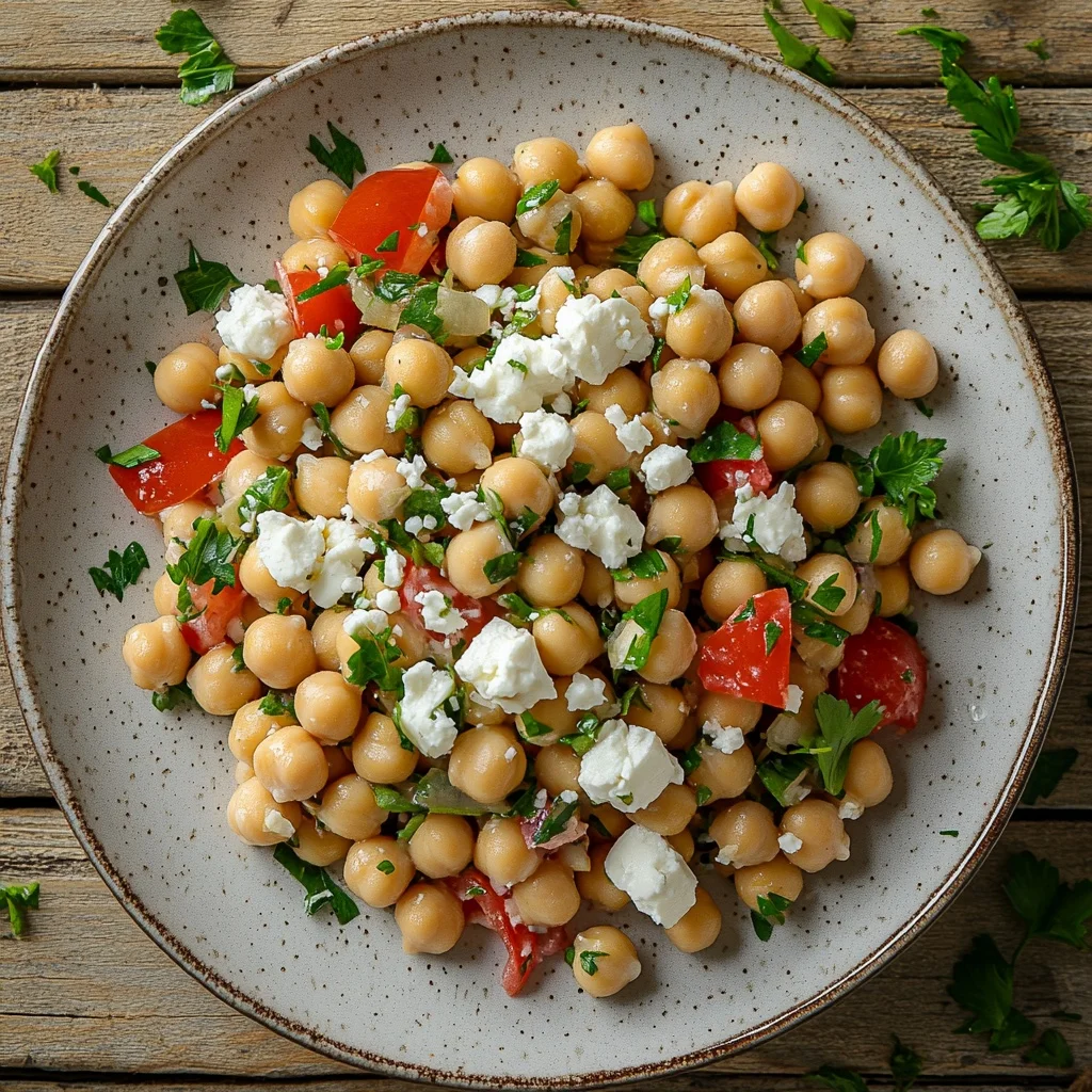 quick mediterranean chickpea salad with feta ingredients