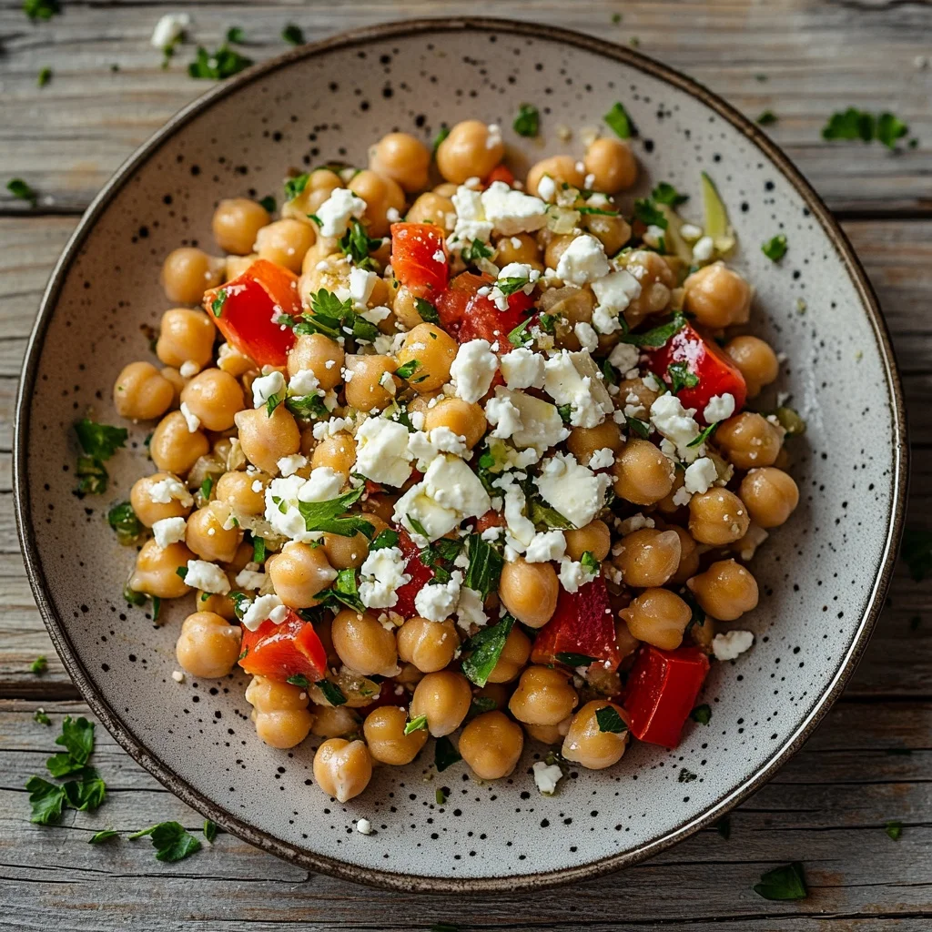 quick mediterranean chickpea salad with feta serving suggestion