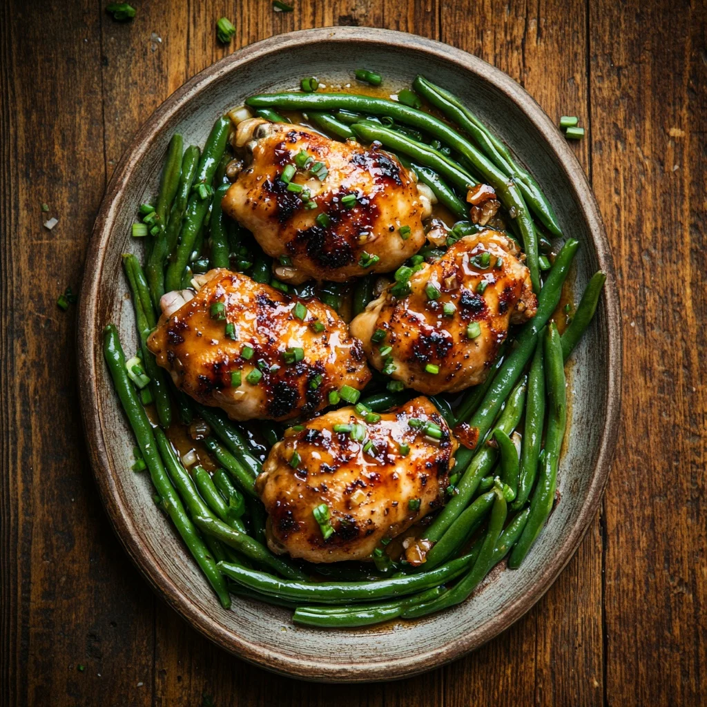 sheet pan honey garlic chicken and green beans serving suggestion