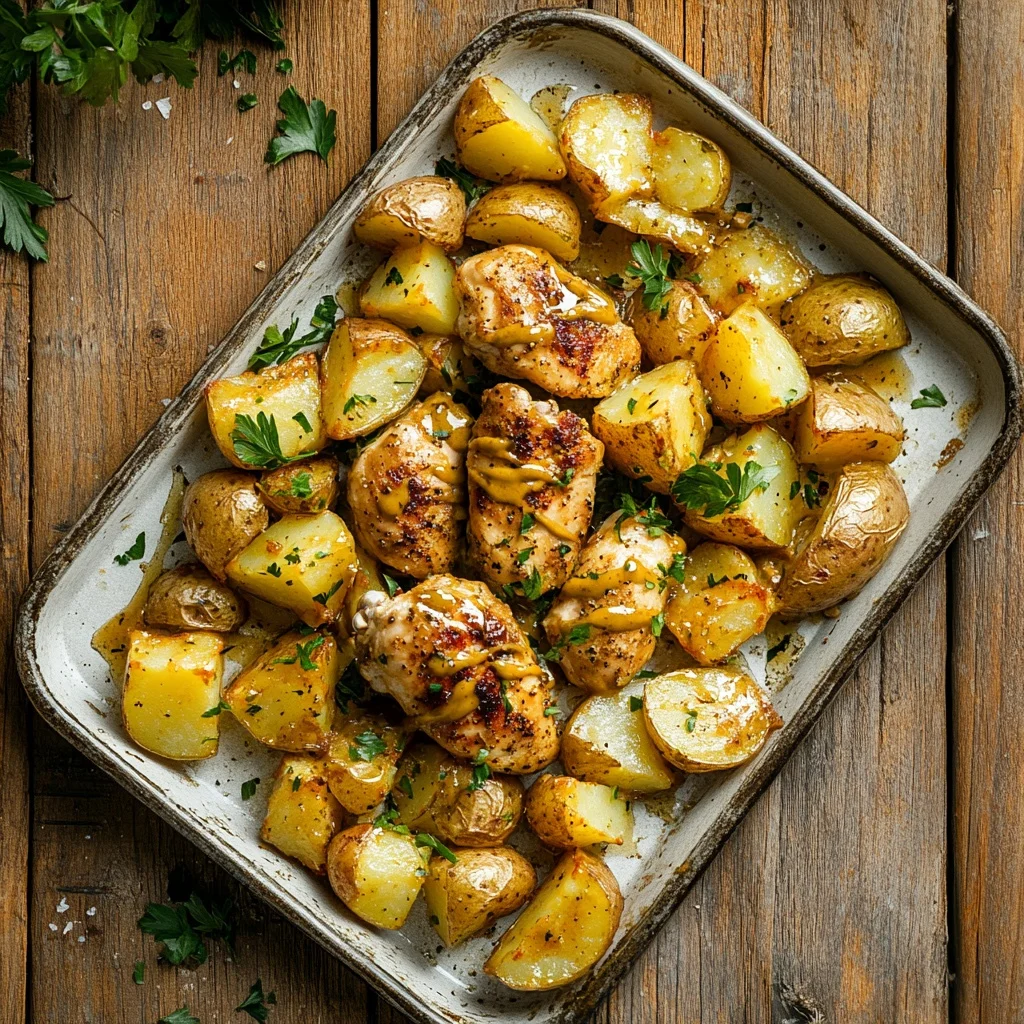 sheet pan honey mustard chicken and potatoes serving suggestion