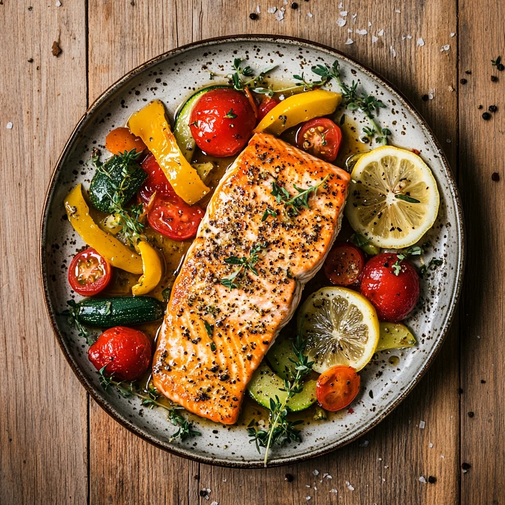 sheet pan lemon pepper salmon and veggies