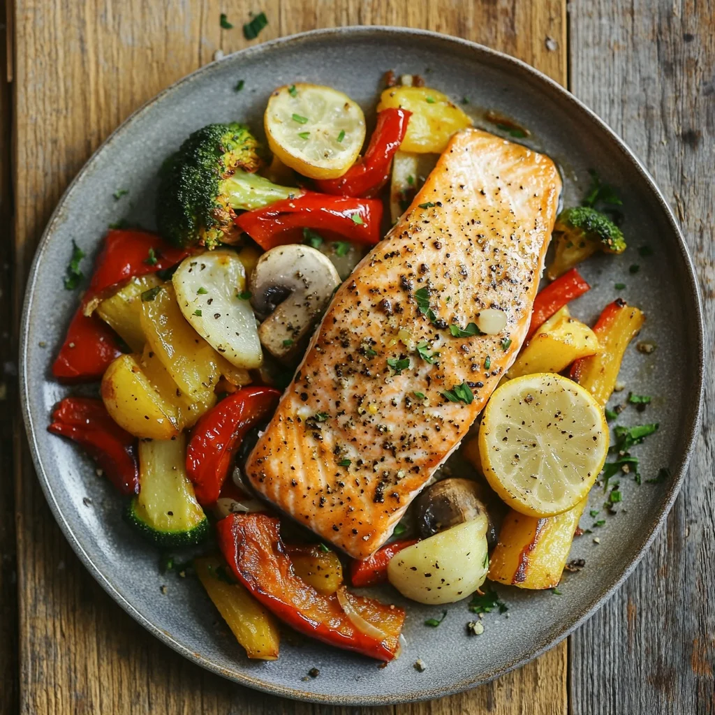 sheet pan lemon pepper salmon and veggies ingredients