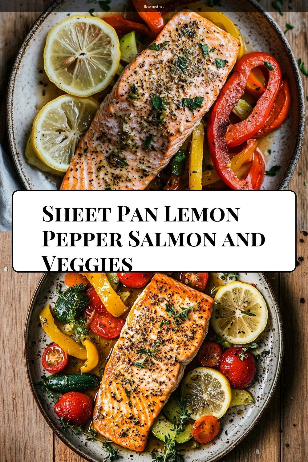 sheet pan lemon pepper salmon and veggies pin