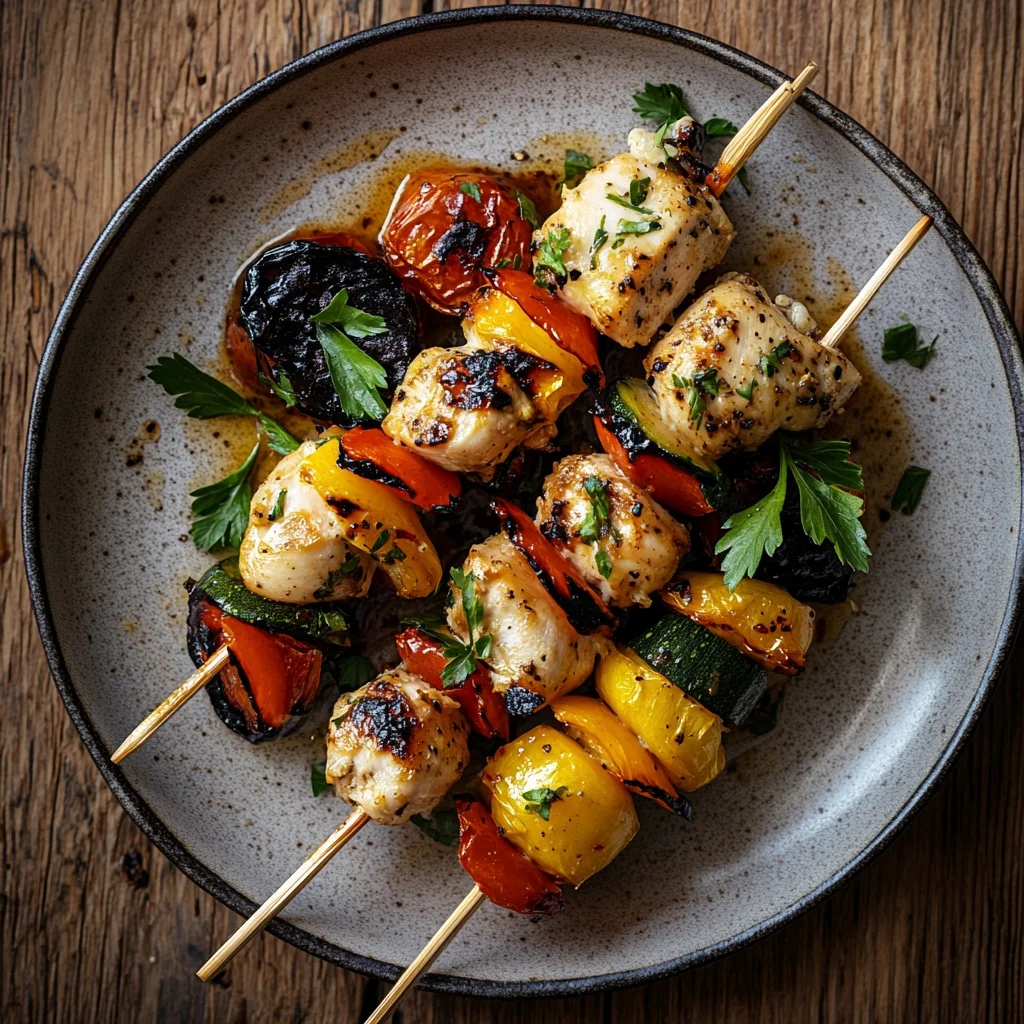 simple chicken and vegetable skewers serving suggestion