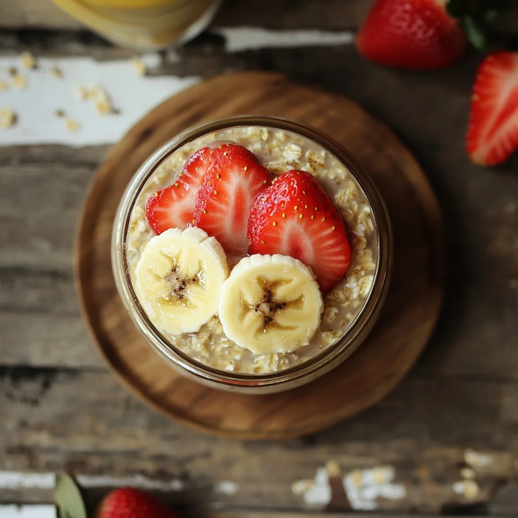 simple strawberry banana overnight oats jars